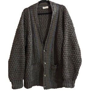 OAK HALL Memphis Hand Loomed Ireland Men’s Chunky Cardigan Sweater size L Wool